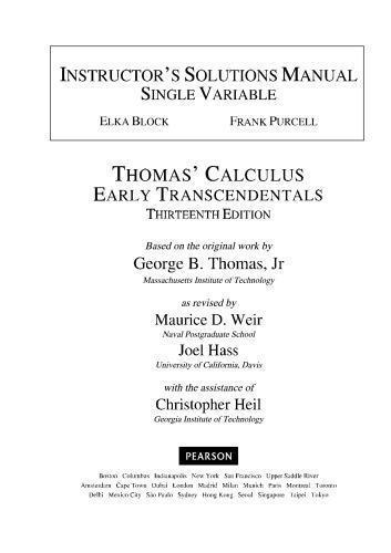 Instructors Solutions Manual To Thomas Calculus Early Transcendentals 13Th Edition